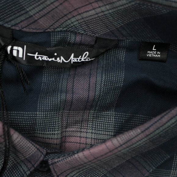 Travis Mathew Shirt NWT Mens Large Purple/Black Clould Plaid Flannel Long Sleeve - Picture 8 of 16